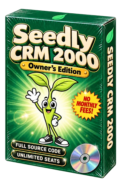 1990s software box for Seedly CRM 2000, Owner's Edition, with Sprout on the front