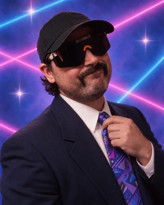 Andrew Lee Jenkins, glamour portrait with a laser background